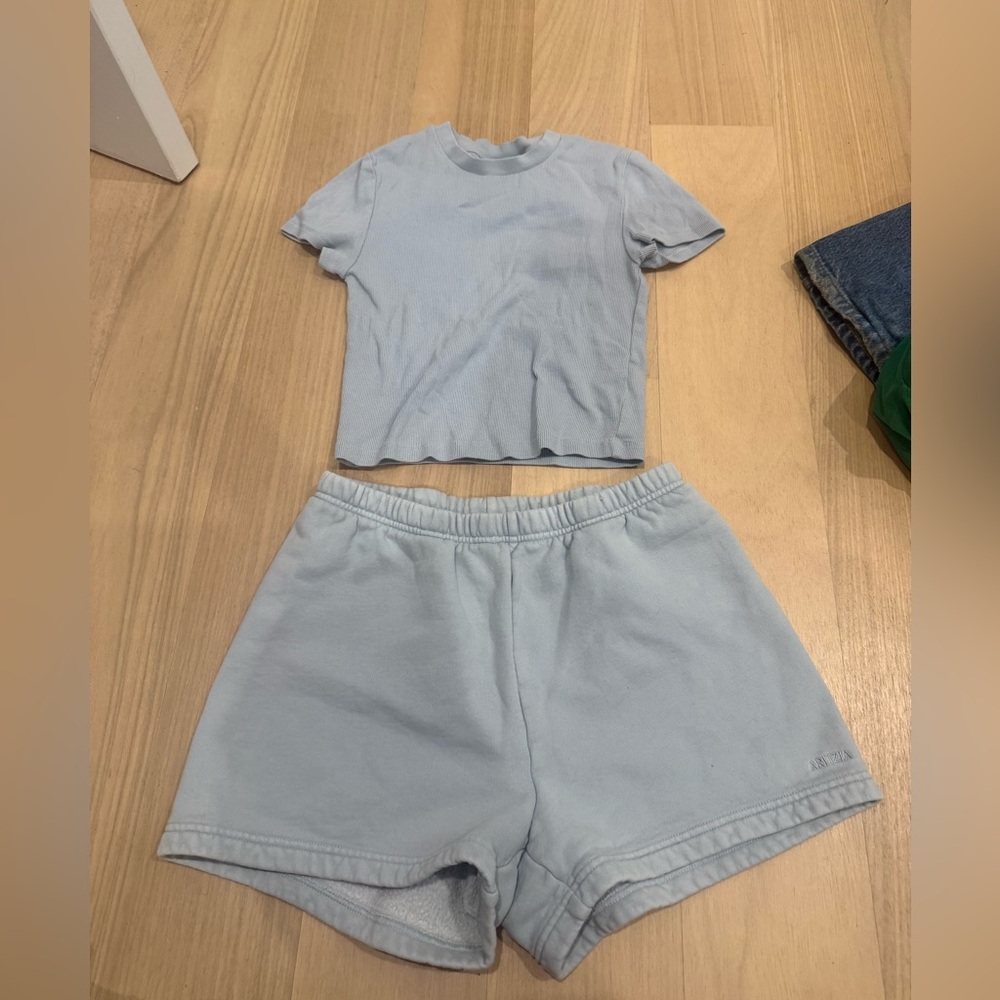 Aritzia light blue sweat short and tee set